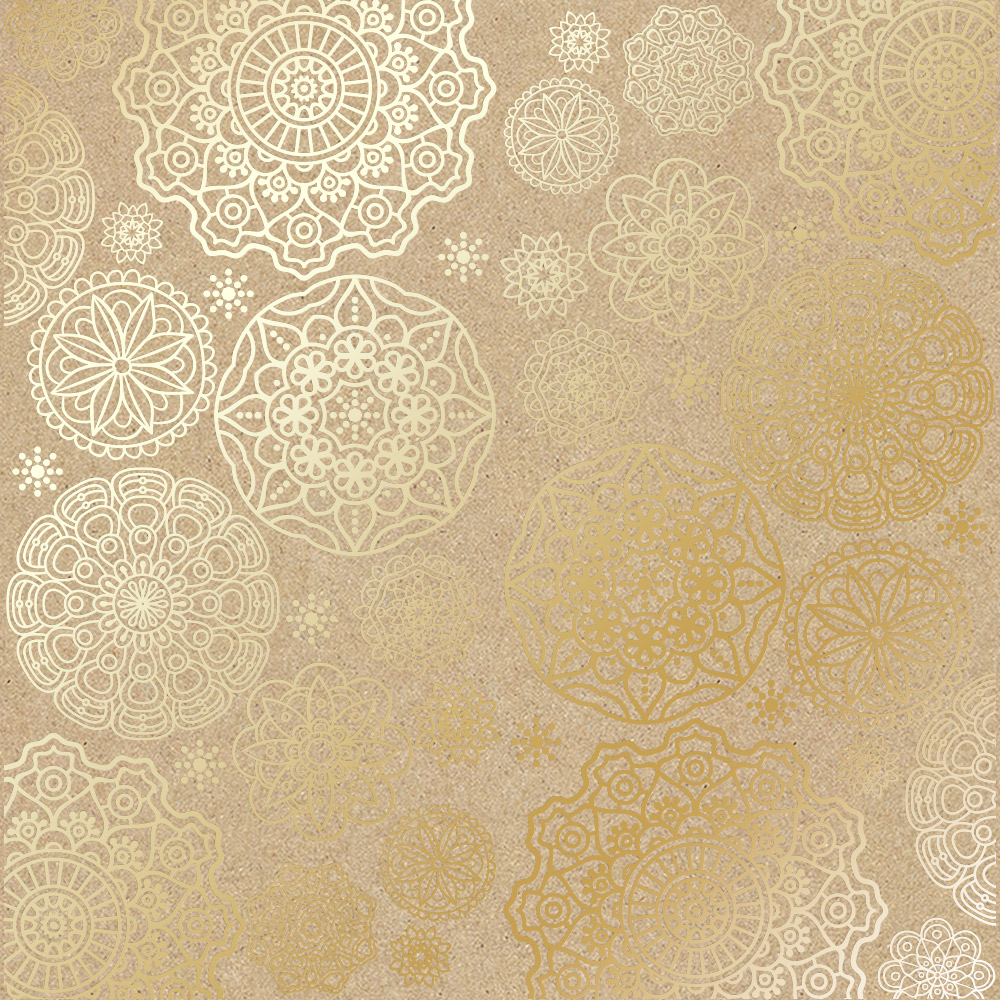 Blatt einseitiges Papier mit Goldfolienprägung, Muster Goldene Servietten Kraft, 12"x12" - Fabrika Decoru
