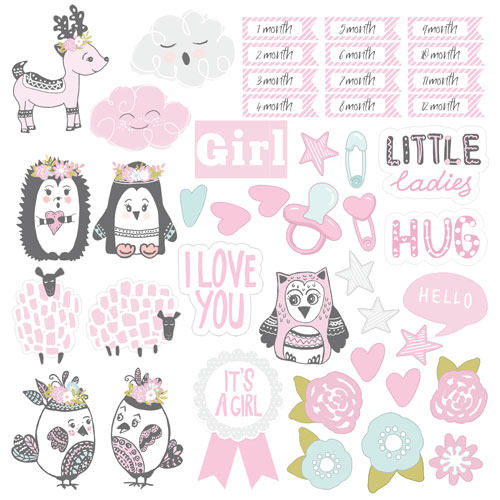 Double-sided scrapbooking paper set Scandi Baby Girl 8"x8", 10 sheets - foto 0