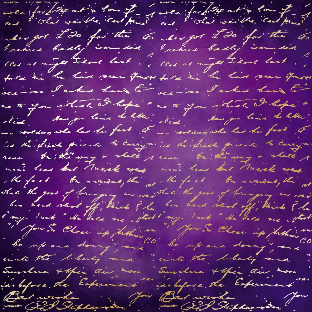 Sheet of single-sided paper with gold foil embossing, pattern "Golden Text Violet aquarelle"
