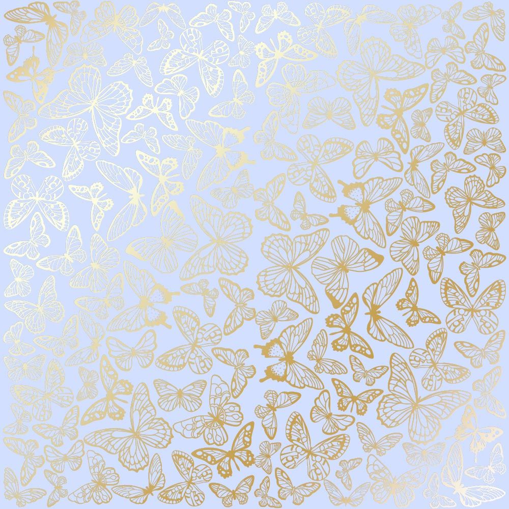 лист односторонней бумаги с фольгированием, дизайн golden butterflies blue, 30,5см х 30,5см