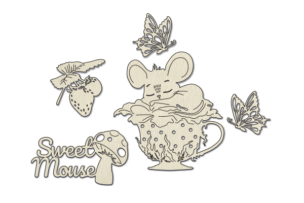 Chipboard embellishments set, Happy mouse day #785