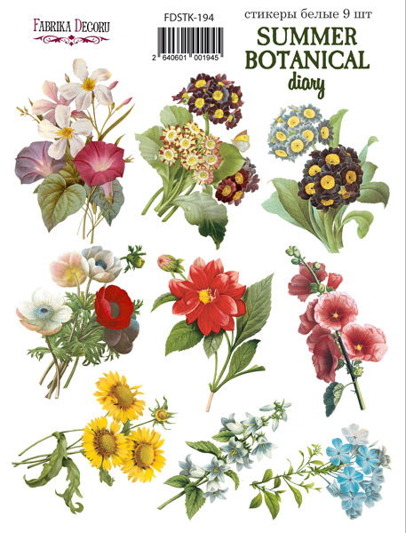 Zestaw naklejek, 9 szt, "Summer botanical diary"  #194 - Fabrika Decoru