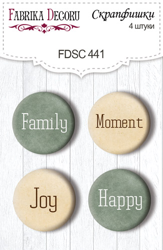 Set mit 4 Flair-Knöpfen zum Scrapbooking von Family Heritage EN #441 - Fabrika Decoru