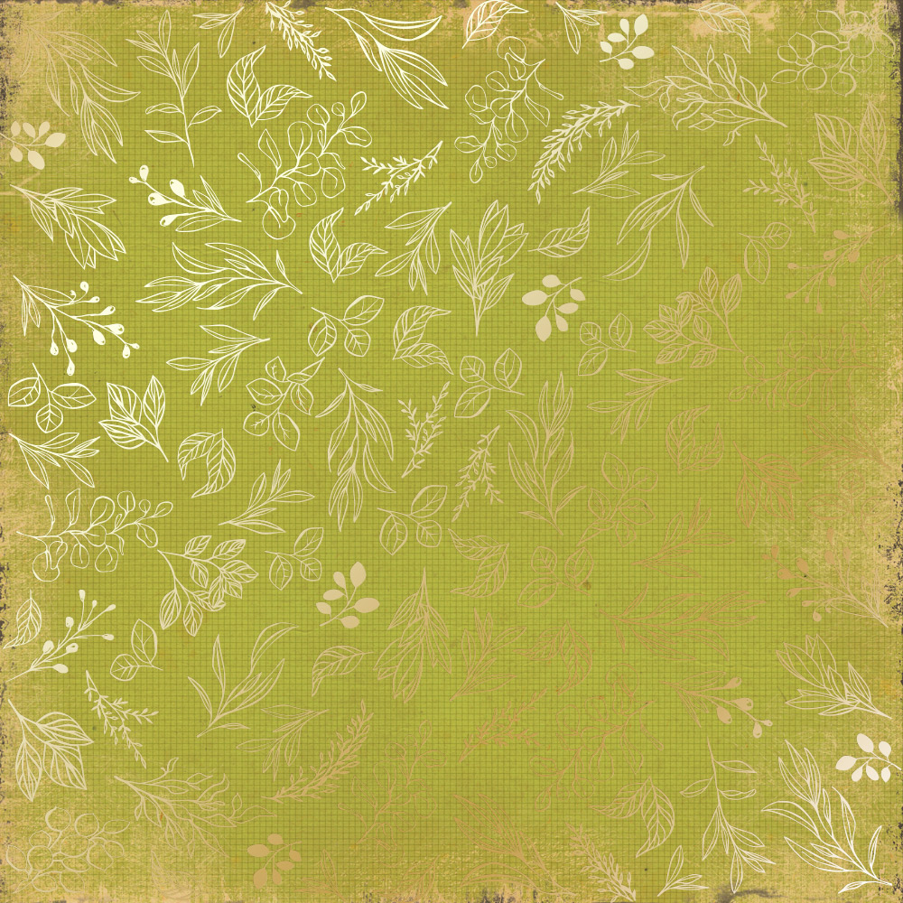 Einseitig bedruckter Papierbogen mit Goldfolienprägung, Muster "Goldene Zweige Hellgrün" - Fabrika Decoru