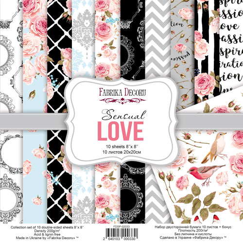 Double-sided scrapbooking paper set  Sensual Love 8”x8”, 10 sheets