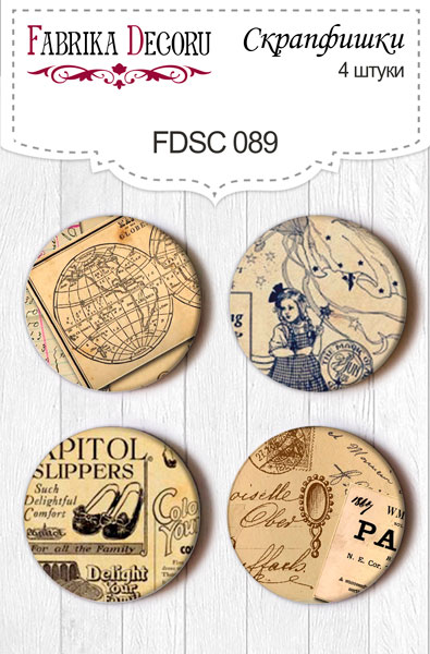 Zestaw 4 ozdobnych buttonów, #089 - Fabrika Decoru