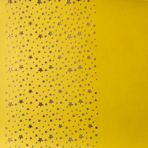 Piece of PU leather with gold stamping, pattern Golden Stars Yellow, 50cm x 25cm - foto 1