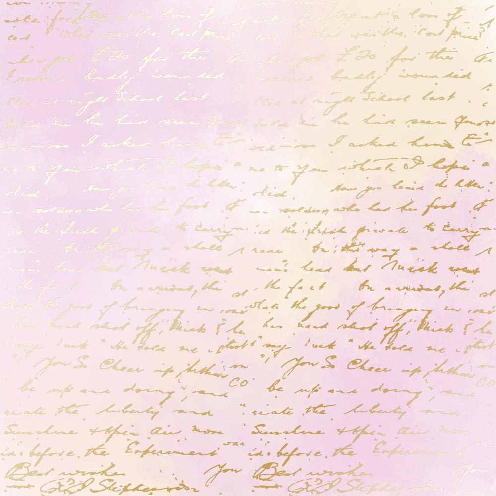 Sheet of single-sided paper with gold foil embossing, pattern "Golden Text, color Pink yellow watercolor"