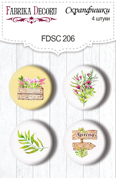 Set mit 4 Stk. Flair-Buttons zum Scrapbooking "Frühlingsblüte 1" #206 - Fabrika Decoru