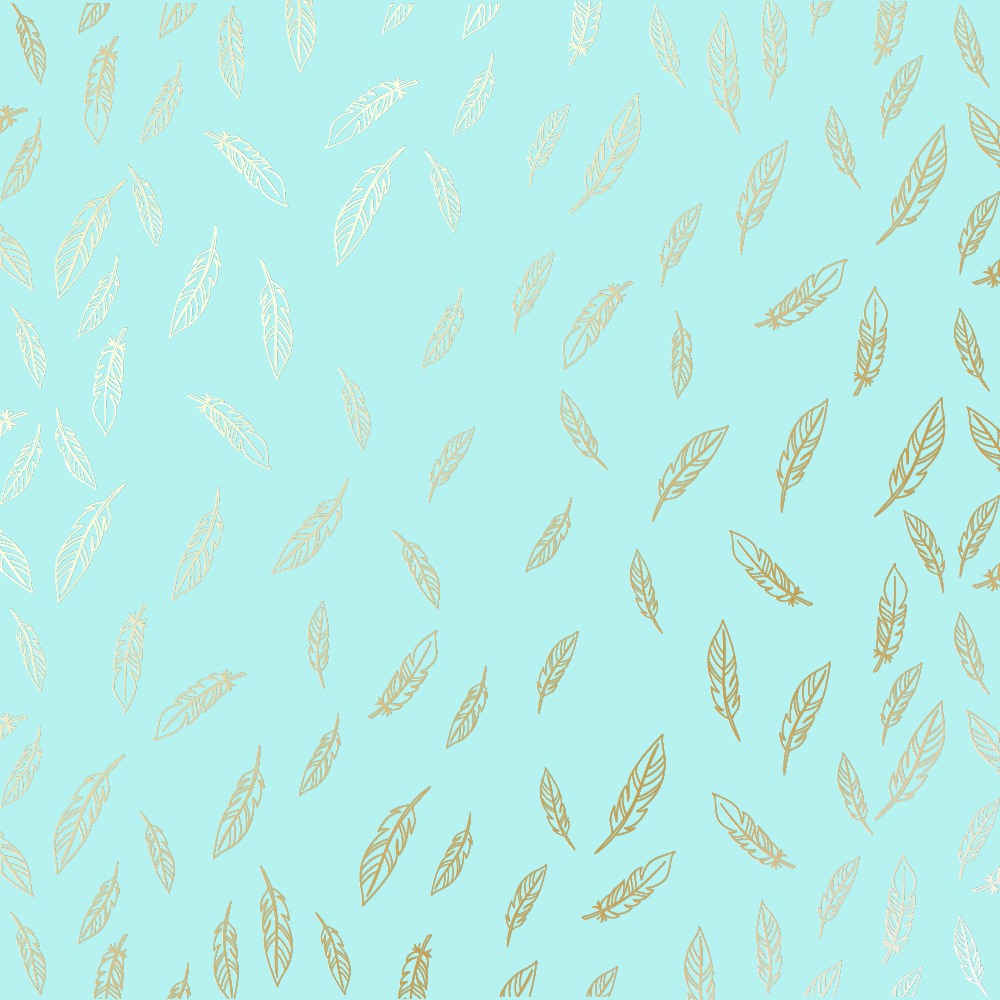 Sheet of single-sided paper with gold foil embossing, pattern Golden Feather Turquoise, 12"x12"