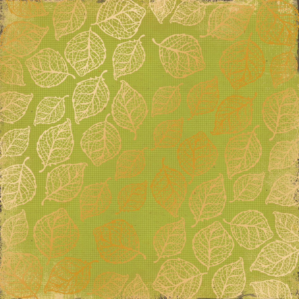 Sheet of single-sided paper with gold foil embossing, pattern Golden Delicate Leaves Botany summer, 12"x12"