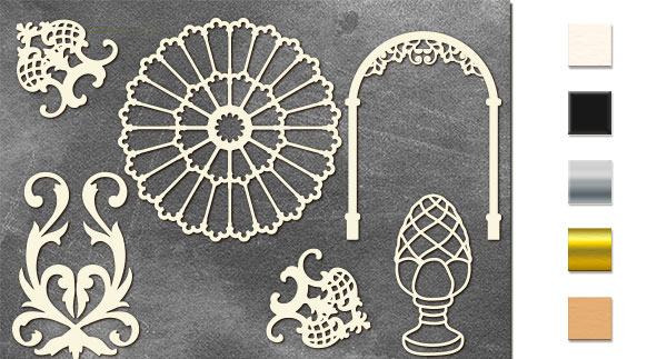 Chipboard embellishments set, Antique decorations #2  #676