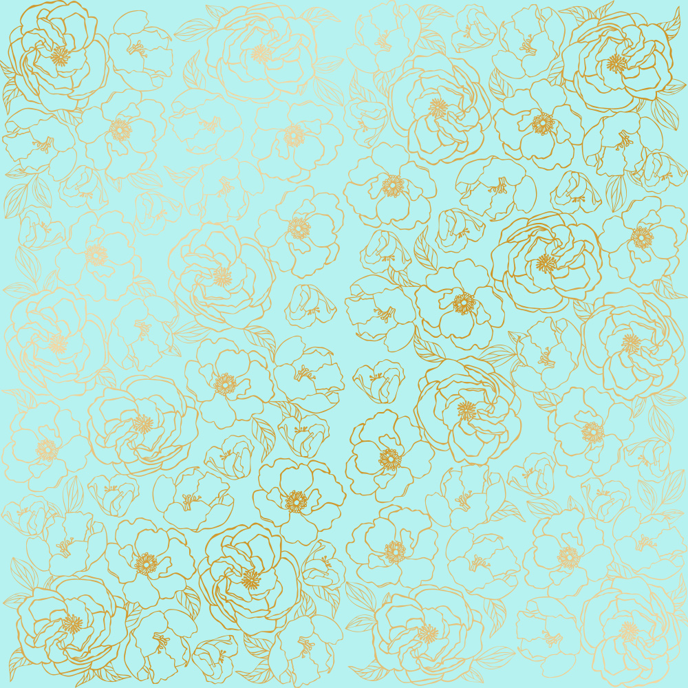 лист односторонней бумаги с фольгированием, дизайн golden pion turquoise, 30,5см х 30,5см