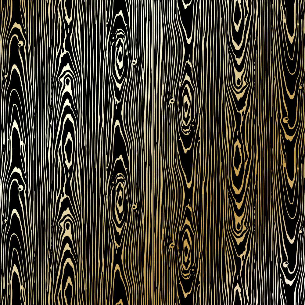 Blatt aus einseitigem Papier mit Goldfolienprägung, Muster Golden Wood Texture Black, 12"x12" - Fabrika Decoru