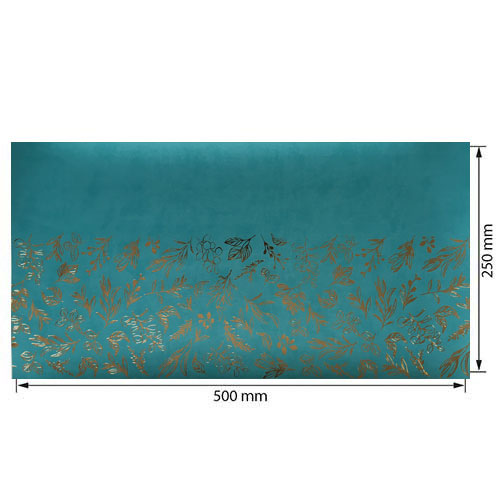 Piece of PU leather with gold stamping, pattern Golden Branches Turquoise, 50cm x 25cm - foto 0