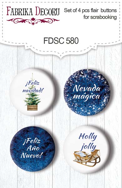 4er-Set Flair-Buttons für Scrapbooking Country Winter ES #580 - Fabrika Decoru