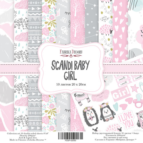 Zestaw papieru do scrapbookingu "Scandi Baby Girl" 20cm x 20cm  - Fabrika Decoru