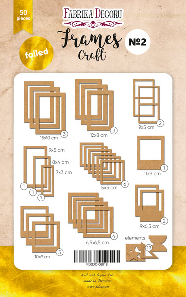 Set of cardboard photo frames with gold foil #2, Kraft , 50pcs - foto 0