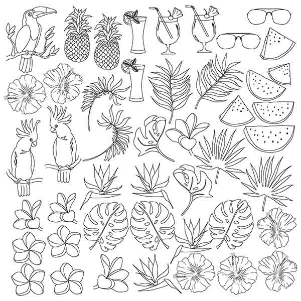 Blatt Papier 30,5 x 30,5 cm zum Ausmalen mit Markern, Tropical Paradise - Fabrika Decoru