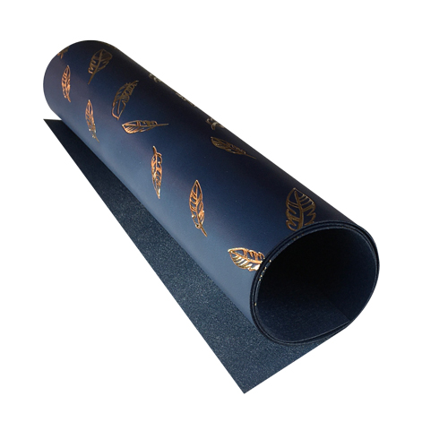 Piece of PU leather for bookbinding with gold pattern Golden Feather Dark blue, 50cm x 25cm