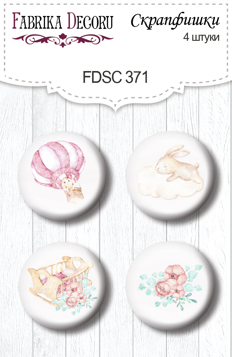 Set mit 4 Flair-Knöpfen zum Scrapbooking Dreamy Baby Girl #371 - Fabrika Decoru