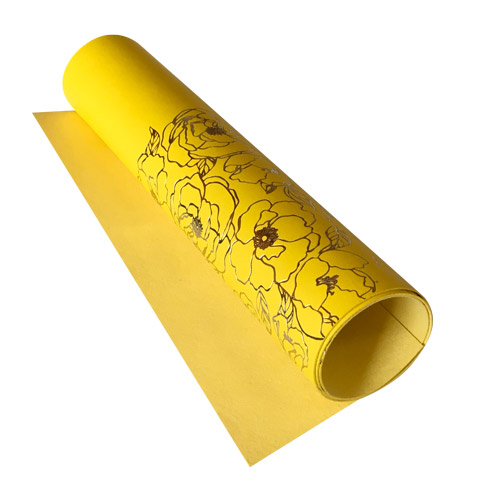 Skóra PU do oprawiania ze złotym wzorem Golden Pion Yellow, 50cm x 25cm  - Fabrika Decoru