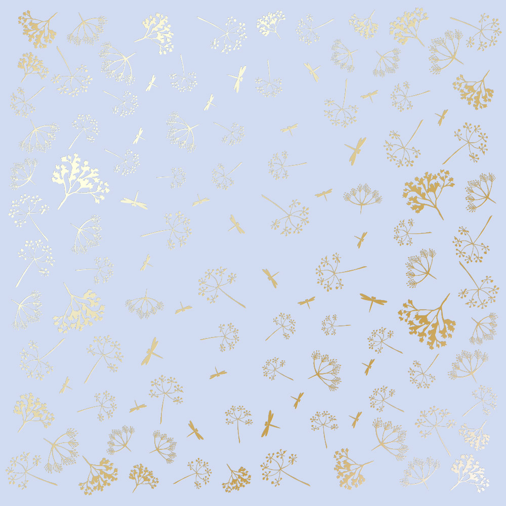 Blatt aus einseitigem Papier mit Goldfolienprägung, Muster Golden Dill Purple, 12"x12" - Fabrika Decoru
