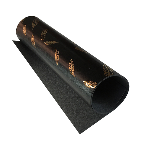 Stück PU-Leder zum Buchbinden mit Goldmuster Golden Feather Glänzend schwarz, 50cm x 25cm - Fabrika Decoru