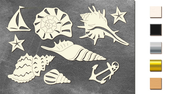 Chipboard embellishments set, Memories of the sea #679