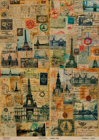 Kraft decoupage paper, 29,7x29,7 cm, "Paris, Paris", #0048