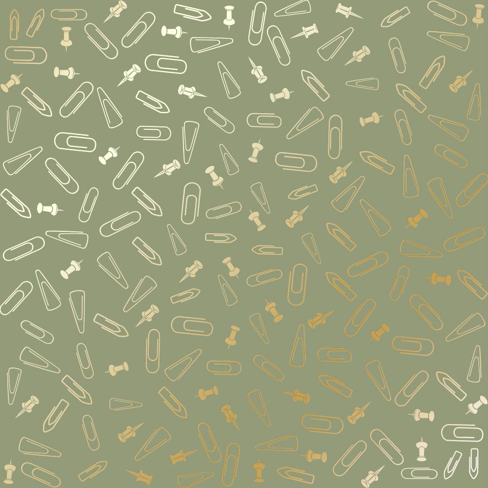 Arkusz papieru jednostronnego wytłaczanego złotą folią, wzór Złote szpilki do rysowania, kolor Oliwka 30,5x30,5cm  - Fabrika Decoru