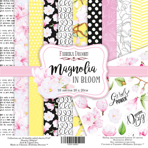 Doppelseitiges Scrapbooking-Papierset Magnolia in Bloom, 20 cm x 20 cm, 10 Blätter - Fabrika Decoru