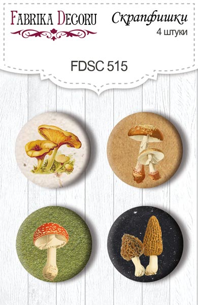 Set mit 4 Flair-Knöpfen zum Scrapbooking Herbstliches botanisches Tagebuch #515 - Fabrika Decoru