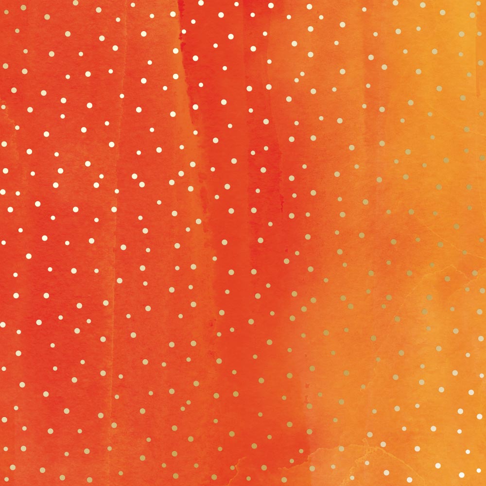 Blatt einseitiges Papier mit Goldfolienprägung, Muster Golden Drops, Farbe Gelb-Orange Aquarell, 12"x12" - Fabrika Decoru