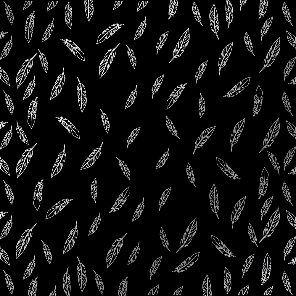 Sheet of single-sided paper embossed with silver foil, pattern Silver Feather Black 12"x12" 