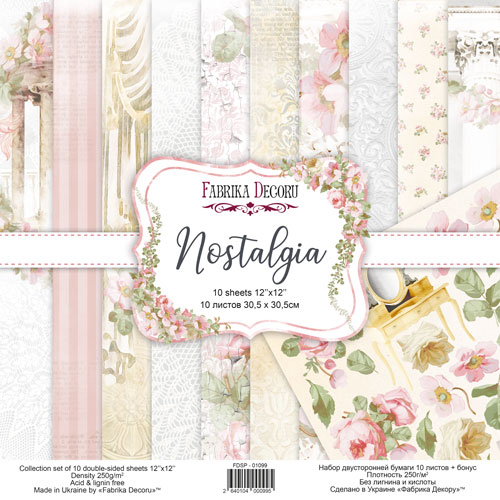 Doppelseitiges Scrapbooking-Papier-Set Nostalgia, 30.5 cm x 30.5cm, 10 Blätter - Fabrika Decoru