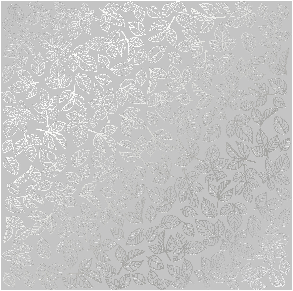 Arkusz papieru jednostronnego wytłaczanego srebrną folią, wzór  Liście Silver Rose, kolor Szary 12"x12" - Fabrika Decoru