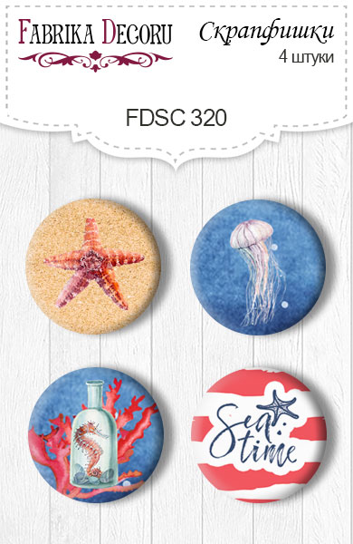 Set of 4pcs flair buttons for scrabooking "Sea Time" #320