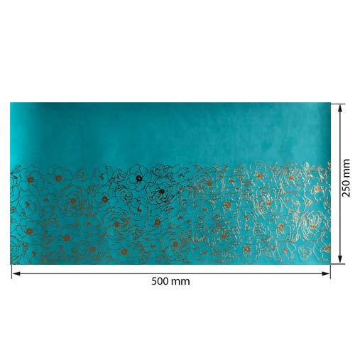 Piece of PU leather for bookbinding with gold pattern Golden Pion Turquoise, 50cm x 25cm - foto 0