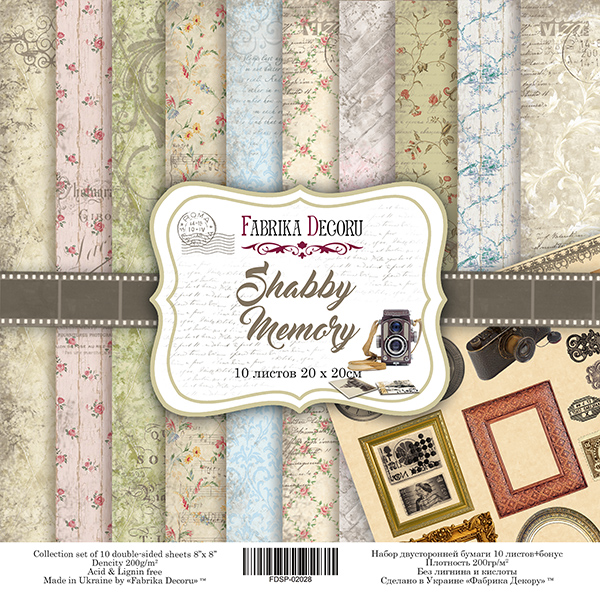 Doppelseitiges Scrapbooking-Papierset Shabby Memory 20 cm x 20 cm, 10 Blätter - Fabrika Decoru