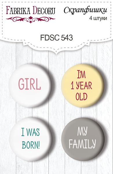 Set mit 4 Flair-Buttons zum Scrapbooking My cute Baby Elephant Girl #542 - Fabrika Decoru