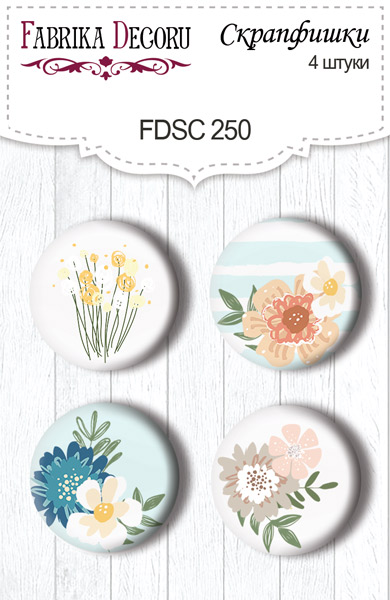 Zestaw 4 ozdobnych buttonów "Baby&Mama - Flowers" #250 - Fabrika Decoru