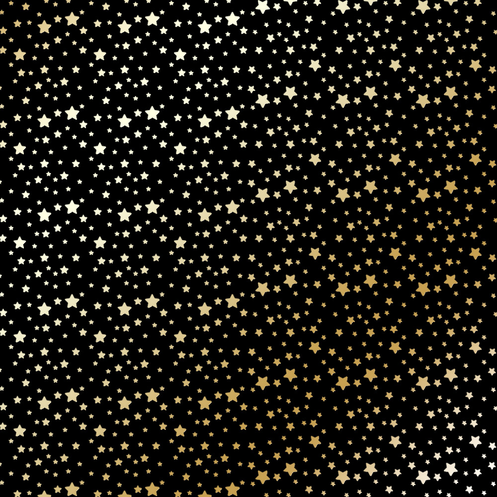 Sheet of single-sided paper with gold foil embossing, pattern Golden stars Black, 12"x12"