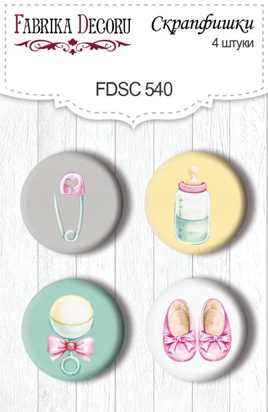 Set mit 4 Flair-Knöpfen zum Scrapbooking My cute Baby Elephant Girl #540 - Fabrika Decoru