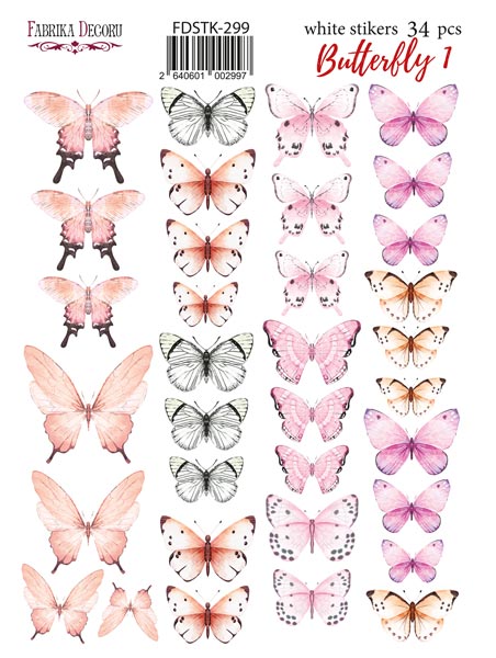 Aufkleberset 34 Stück Schmetterling #299 - Fabrika Decoru