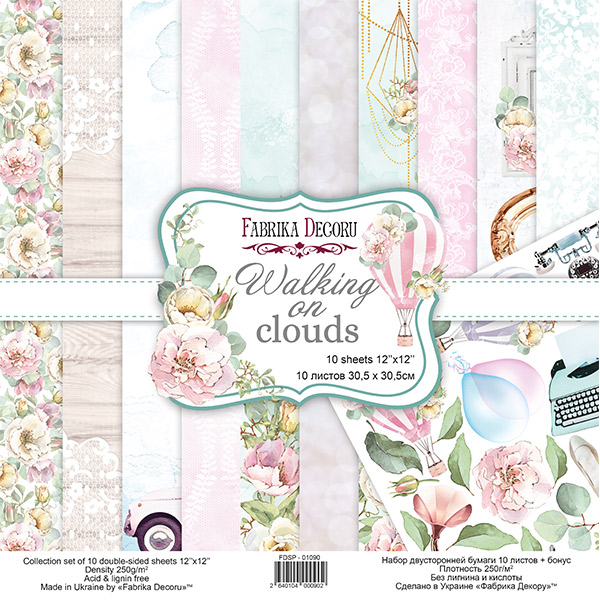 Doppelseitig Scrapbooking Papiere Satz Walking on Clouds, 30.5 cm x 30.5cm, 10 Blätter - Fabrika Decoru