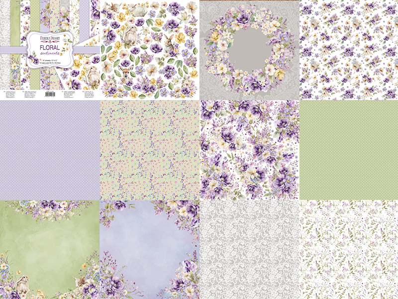 Double-sided scrapbooking paper set Floral Sentiments 12” x 12" (30.5cm x 30.5cm), 10 sheets - foto 0