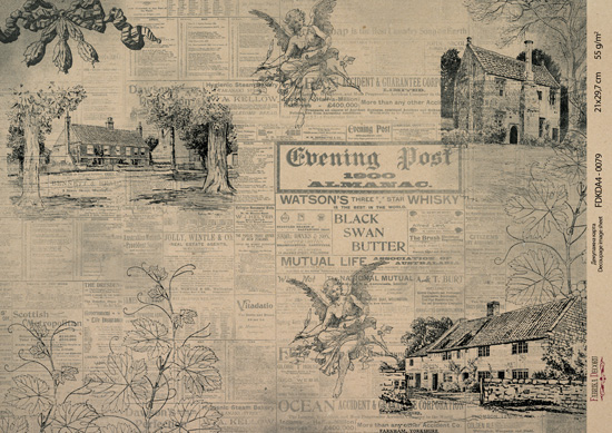 декупажная карта на крафт бумаге 29,7x21см, "vintage newspaper", #0079 фабрика декору