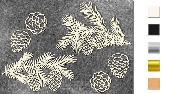 Chipboard embellishments set, Twigs with cones #621