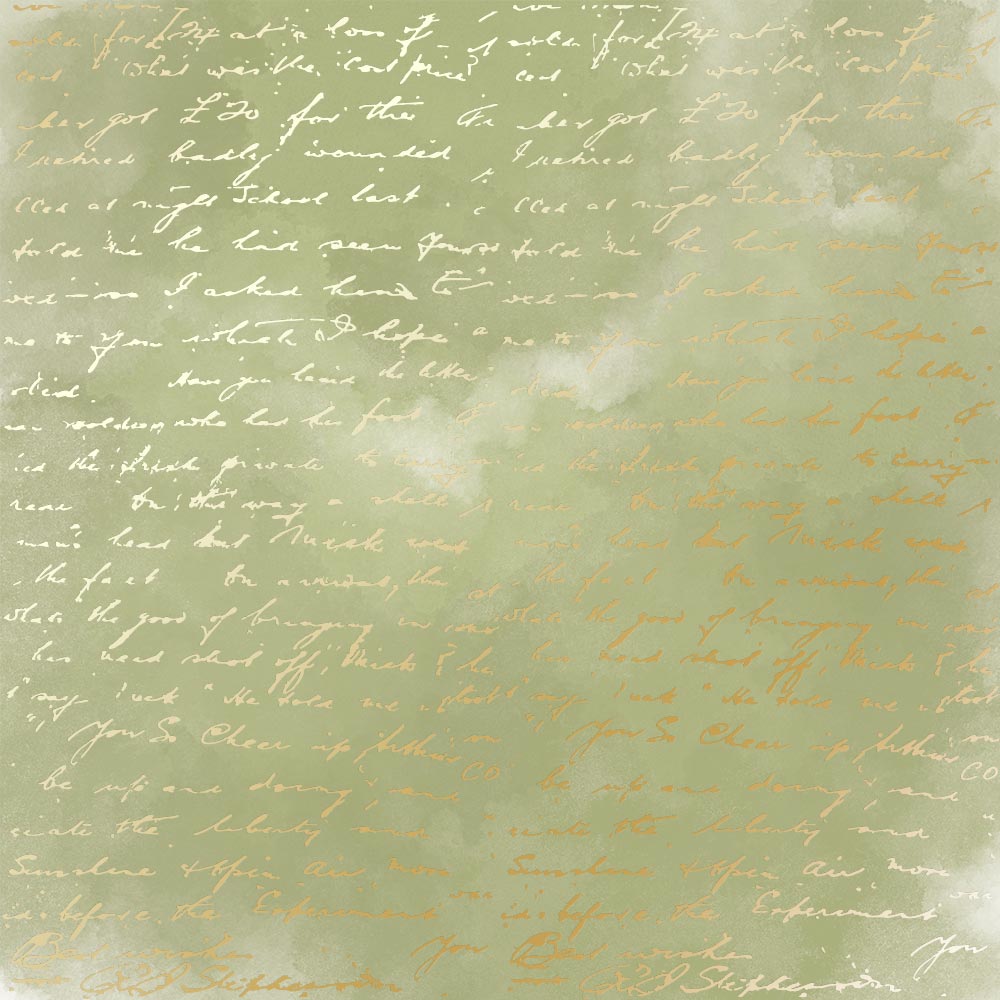 Einseitig bedruckter Papierbogen mit Goldfolienprägung, Muster „Goldener Text, Farbe Olive Aquarell“ - Fabrika Decoru